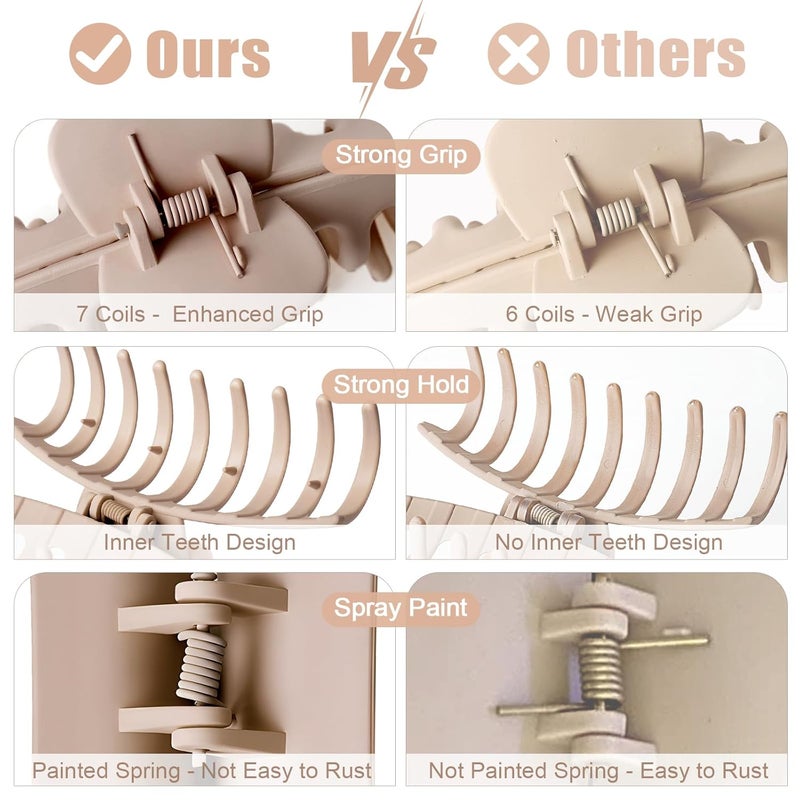 TOCESS Hair Claw Clips for Women – Large Clips for Thin Thick Hair Big Neutral Claw for Curly Hair Matte Nonslip Strong Hold 4.33 Inch Jumbo Claws Jaw Set (8 Pcs) - Image 2